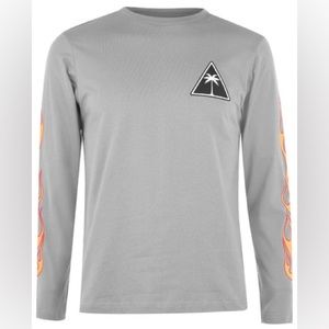 EUC Men’s Size Small Palm Angels Palms & Flames Logo Long-sleeve T-shirt In Gray